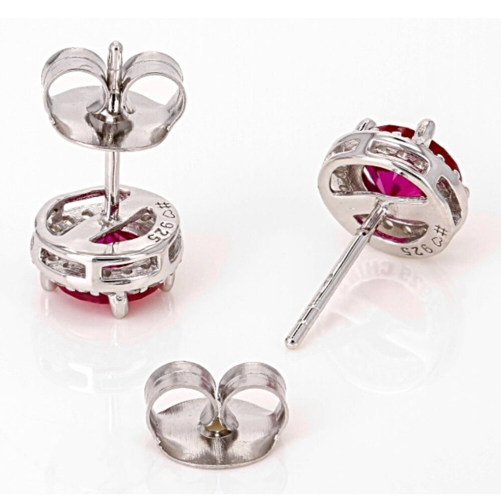 NEW 2.06ctw Lab Created Ruby & Lab Created Sapphire Sterling Halo Stud Earrings - Picture 13 of 14